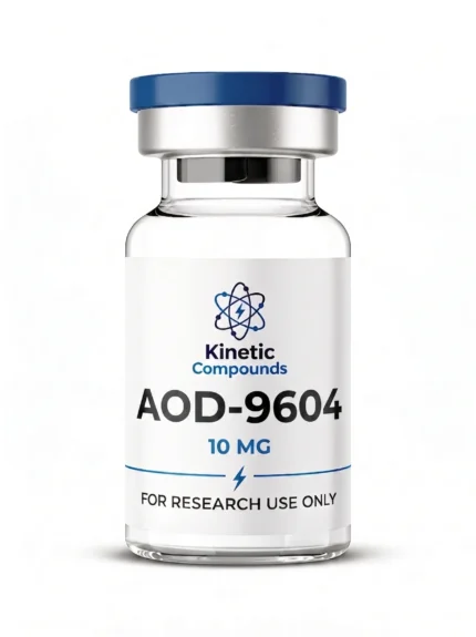 Kinetic Compounds AOD-9604 10mg lyophilized hGH fragment research peptide vial label