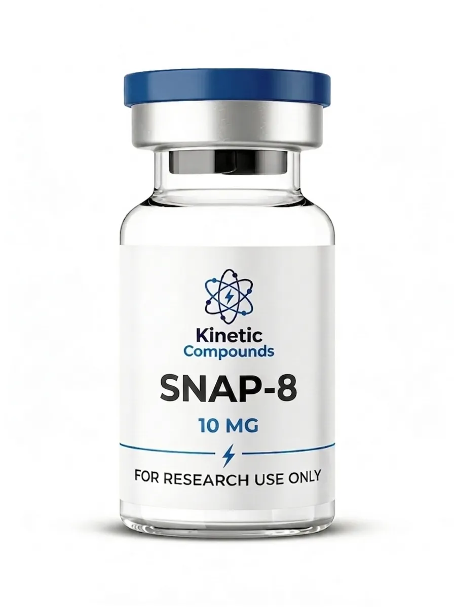 SNAP-8 (Acetyl Octapeptide-3) 10mg — Kinetic Compounds Kinetic Compounds SNAP-8 Acetyl Octapeptide-3 10mg lyophilized research peptide vial label