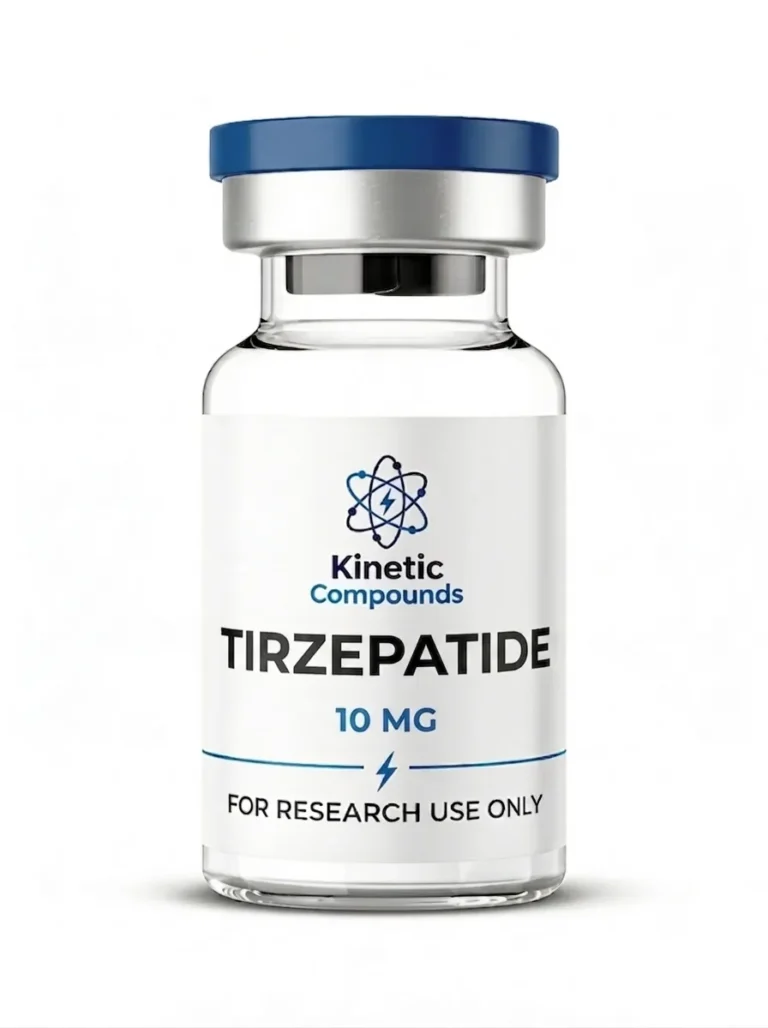 Kinetic Compounds Tirzepatide 10mg lyophilized research peptide vial label