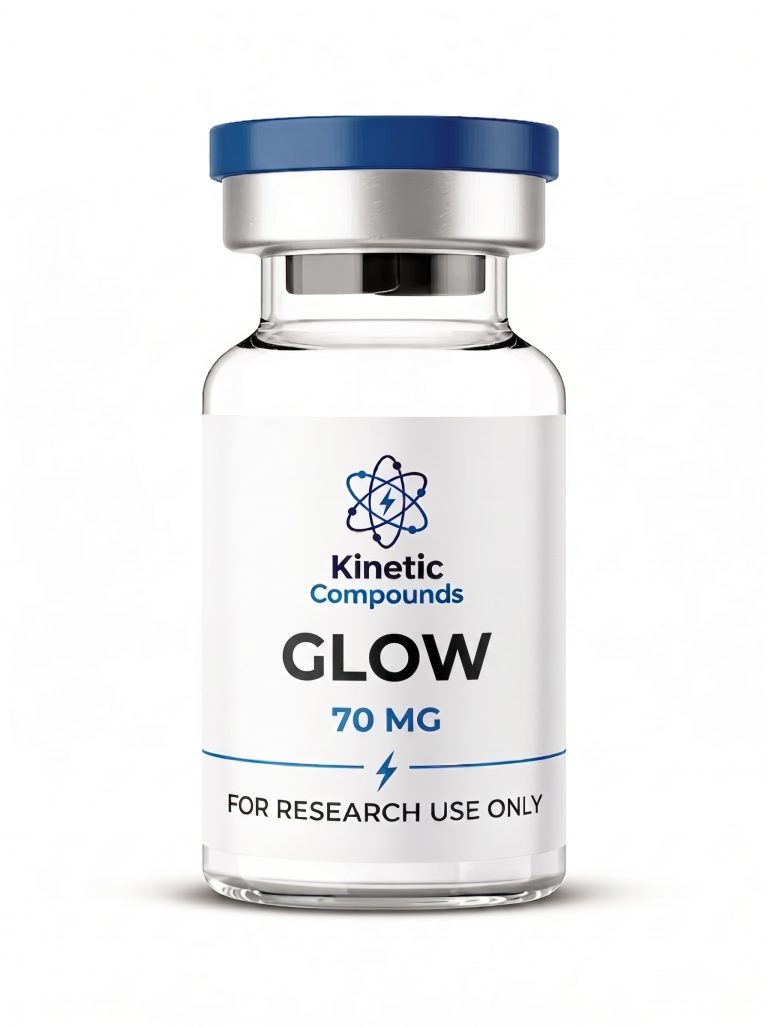 Kinetic Compounds GLOW 70mg lyophilized dermal and tissue repair research peptide blend vial label